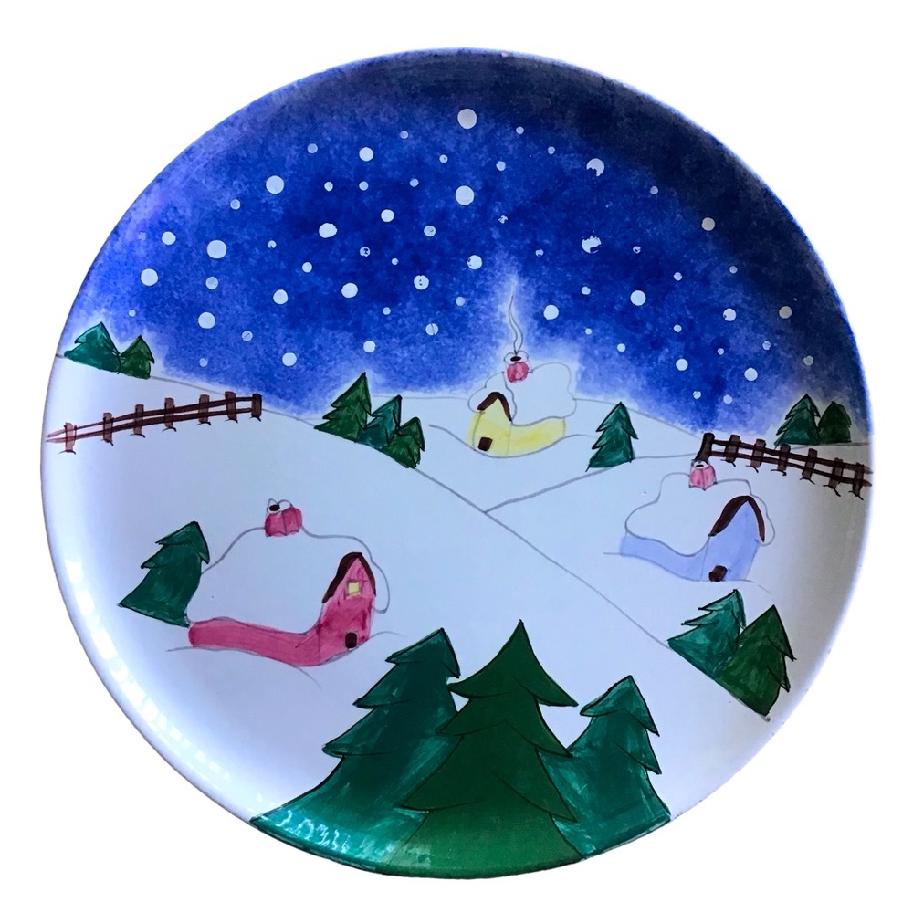 SNOW SCENE Platter Multicolored Round 14” diameter